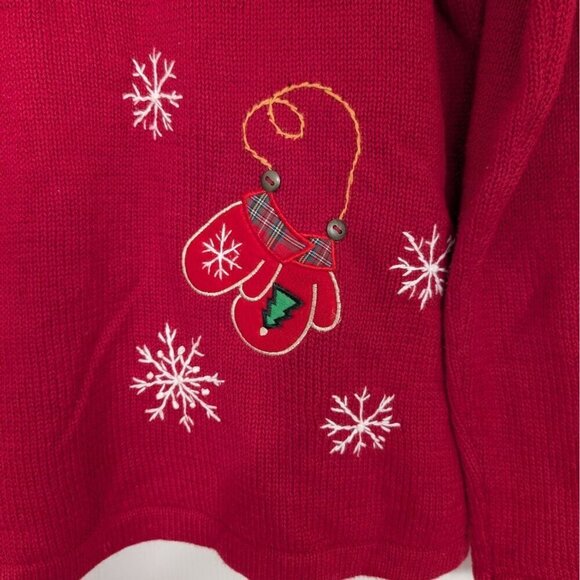 Vintage Ice Skating Cardigan Womens Size Small Red Snowflakes Winter Plaid - Picture 8 of 11